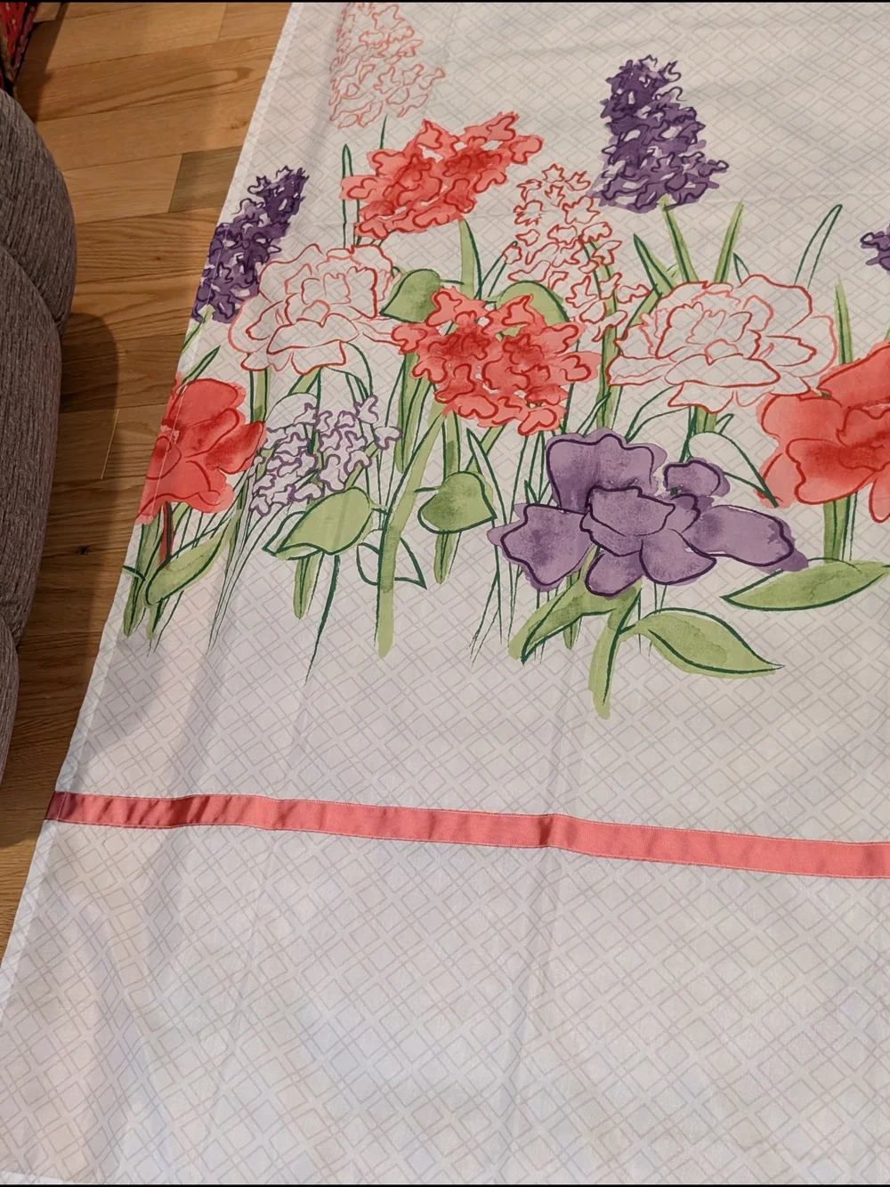 Floral Garden Printed Shower Curtain  White with Coral & Purple Flowers